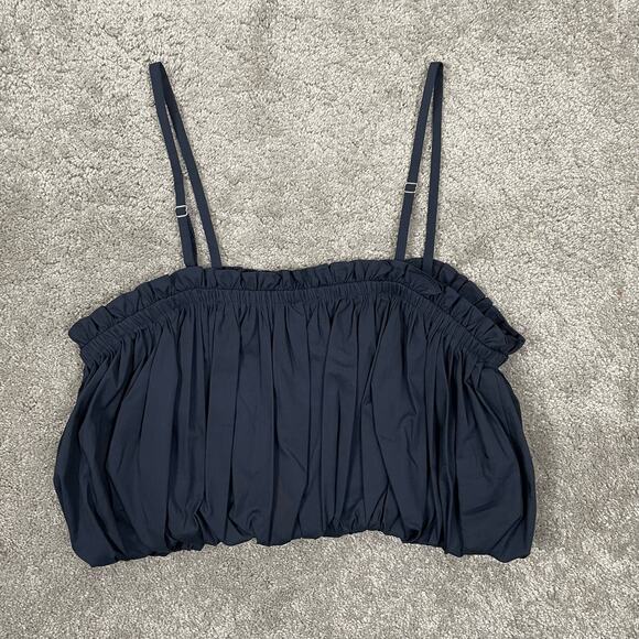 Cinq a Sept Ivee Crop Bubble Hem Tank Top Navy Blue Size L Quiet Luxury - Picture 5 of 11
